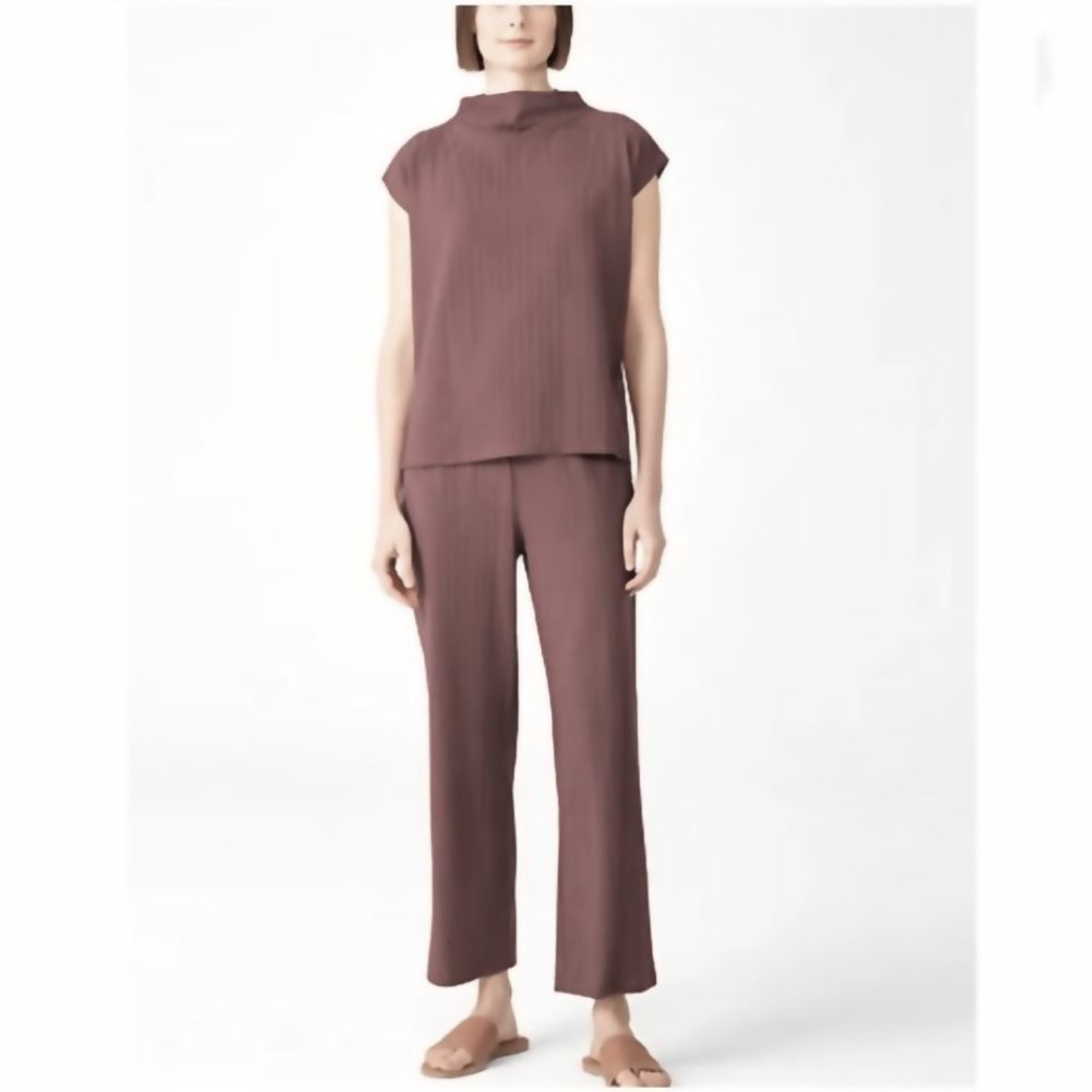 Eileen Fisher Mocha Brown 100% Silk Wide Leg Elasticated Waisted Pants Size M